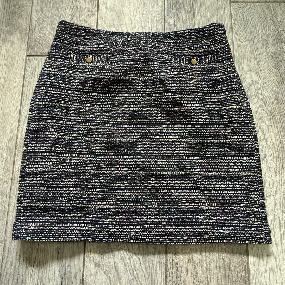 Ann Taylor Loft Skirt Women 6P Petite Navy Multicolor Thread Tweed Pencil Skirt